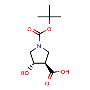 Chemical structure of (3R,4S)-1-Boc-4-hydroxypyrrolidine-3-carboxylic Acid , CAS 2380775-07-3, AChemBlock AD260114