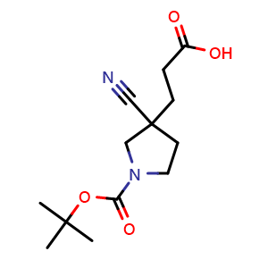 Chemical structure of 3-(1-Boc-3-cyanopyrrolidin-3-yl)propanoic Acid , CAS 2383054-51-9, AChemBlock AD260116