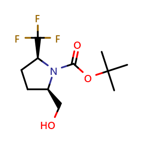 Chemical structure of [(2R,5S)-1-Boc-5-(trifluoromethyl)pyrrolidin-2-yl]methanol , CAS 2413848-88-9, AChemBlock AD260120