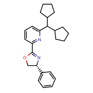 Chemical structure of (R)-2-(6-(Dicyclopentylmethyl)pyridin-2-yl)-4-phenyl-4,5-dihydrooxazole , CAS 2417528-07-3, AChemBlock AD260124
