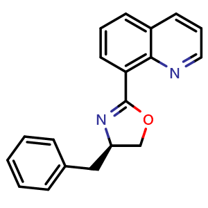 Chemical structure of (R)-4-Benzyl-2-(quinolin-8-yl)-4,5-dihydrooxazole , CAS 259105-55-0, AChemBlock AD260133