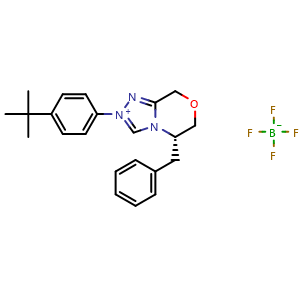 Chemical structure of (S)-5-Benzyl-2-(4-(tert-butyl)phenyl)-5,6-dihydro-8H-[1,2,4]triazolo[3,4-c][1,4]oxazin-2-iumtetrafluoroborate , CAS 2650518-25-3, AChemBlock AD260142