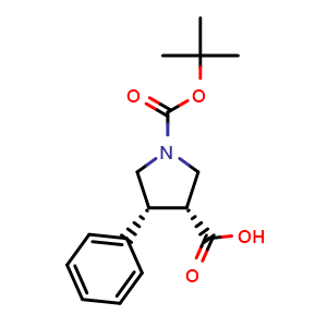 Chemical structure of cis-1-Boc-4-phenylpyrrolidine-3-carboxylic Acid , CAS 2677687-15-7, AChemBlock AD260143