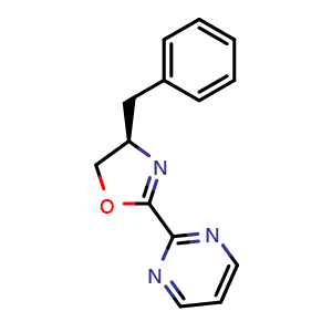 Chemical structure of (R)-4-Benzyl-2-(pyrimidin-2-yl)-4,5-dihydrooxazole , CAS 2757082-84-9, AChemBlock AD260156