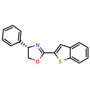Chemical structure of (S)-2-(Benzo[b]thiophen-2-yl)-4-phenyl-4,5-dihydrooxazole , CAS 2757083-97-7, AChemBlock AD260164