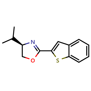 Chemical structure of (R)-2-(Benzo[b]thiophen-2-yl)-4-isopropyl-4,5-dihydrooxazole , CAS 2757084-00-5, AChemBlock AD260165