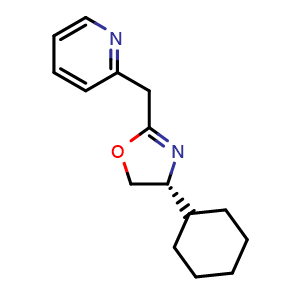 Chemical structure of (R)-4-Cyclohexyl-2-(pyridin-2-ylmethyl)-4,5-dihydrooxazole , CAS 2757085-21-3, AChemBlock AD260168