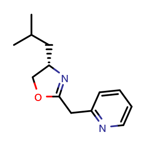 Chemical structure of (S)-4-Isobutyl-2-(pyridin-2-ylmethyl)-4,5-dihydrooxazole , CAS 2757085-27-9, AChemBlock AD260169