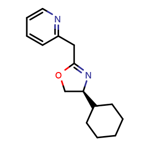 Chemical structure of (S)-4-Cyclohexyl-2-(pyridin-2-ylmethyl)-4,5-dihydrooxazole , CAS 2757085-29-1, AChemBlock AD260170