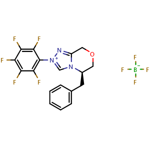 Chemical structure of (R)-5-Benzyl-2-(perfluorophenyl)-5,6-dihydro-8H-[1,2,4]triazolo[3,4-c][1,4]oxazin-2-iumtetrafluoroborate , CAS 2758767-35-8, AChemBlock AD260172