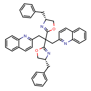 Chemical structure of (4R,4'R)-2,2'-(1,3-Di(quinolin-2-yl)propane-2,2-diyl)bis(4-benzyl-4,5-dihydrooxazole) , CAS 2828433-47-0, AChemBlock AD260192