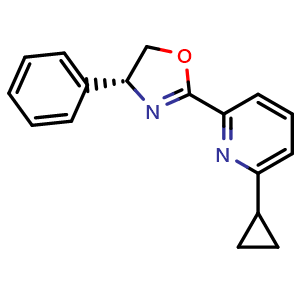 Chemical structure of (R)-2-(6-Cyclopropylpyridin-2-yl)-4-phenyl-4,5-dihydrooxazole , CAS 2828438-51-1, AChemBlock AD260195