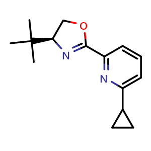 Chemical structure of (S)-4-(tert-Butyl)-2-(6-cyclopropylpyridin-2-yl)-4,5-dihydrooxazole , CAS 2828438-56-6, AChemBlock AD260200
