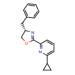 Chemical structure of (S)-4-Benzyl-2-(6-cyclopropylpyridin-2-yl)-4,5-dihydrooxazole , CAS 2828438-61-3, AChemBlock AD260205