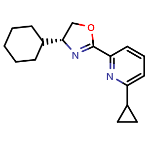 Chemical structure of (R)-4-Cyclohexyl-2-(6-cyclopropylpyridin-2-yl)-4,5-dihydrooxazole , CAS 2828438-64-6, AChemBlock AD260208