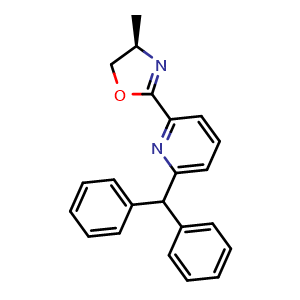 Chemical structure of (R)-2-(6-Benzhydrylpyridin-2-yl)-4-methyl-4,5-dihydrooxazole , CAS 2828438-69-1, AChemBlock AD260212