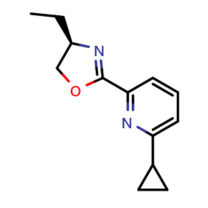 Chemical structure of (R)-2-(6-Cyclopropylpyridin-2-yl)-4-ethyl-4,5-dihydrooxazole , CAS 2828438-70-4, AChemBlock AD260213