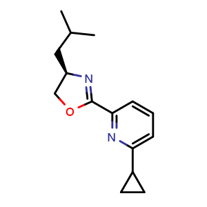Chemical structure of (R)-2-(6-Cyclopropylpyridin-2-yl)-4-isobutyl-4,5-dihydrooxazole , CAS 2828438-72-6, AChemBlock AD260215