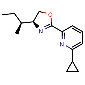 Chemical structure of (S)-4-((S)-sec-Butyl)-2-(6-cyclopropylpyridin-2-yl)-4,5-dihydrooxazole , CAS 2828438-73-7, AChemBlock AD260216