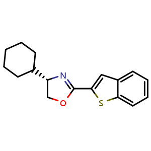 Chemical structure of (S)-2-(Benzo[b]thiophen-2-yl)-4-cyclohexyl-4,5-dihydrooxazole , CAS 2828438-76-0, AChemBlock AD260219