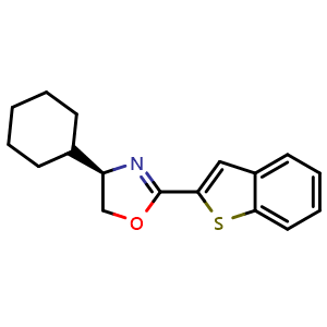 Chemical structure of (R)-2-(Benzo[b]thiophen-2-yl)-4-cyclohexyl-4,5-dihydrooxazole , CAS 2828438-77-1, AChemBlock AD260220