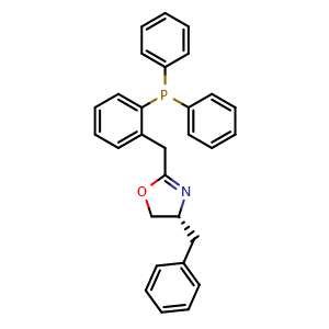 Chemical structure of (R)-4-Benzyl-2-(2-(diphenylphosphino)benzyl)-4,5-dihydrooxazole , CAS 2901043-37-4, AChemBlock AD260228