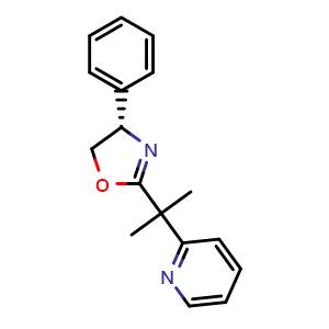Chemical structure of (S)-4-Phenyl-2-(2-(pyridin-2-yl)propan-2-yl)-4,5-dihydrooxazole , CAS 292839-81-7, AChemBlock AD260230