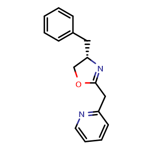 Chemical structure of (S)-4-Benzyl-2-(pyridin-2-ylmethyl)-4,5-dihydrooxazole , CAS 404844-73-1, AChemBlock AD260241
