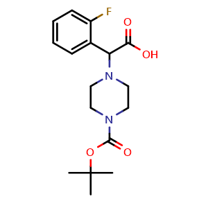 Chemical structure of 2-(4-(tert-Butoxycarbonyl)piperazin-1-yl)-2-(2-fluorophenyl)acetic acid , CAS 444892-80-2, AChemBlock AD260248