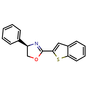 Chemical structure of (R)-2-(Benzo[b]thiophen-2-yl)-4-phenyl-4,5-dihydrooxazole , CAS 541549-95-5, AChemBlock AD260259