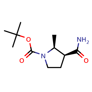 Chemical structure of (2S,3S)-1-Boc-2-methylpyrrolidine-3-carboxamide , CAS 664364-35-6, AChemBlock AD260272