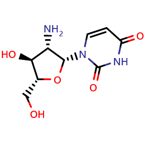 Chemical structure of 2’-Amino-2’-deoxy-beta-D-arabinouridine , CAS 68115-81-1, AChemBlock AD260275