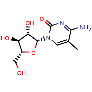 Chemical structure of 4-Amino-1-((2R,3S,4S,5R)-3,4-dihydroxy-5-(hydroxymethyl)tetrahydrofuran-2-yl)-5-methylpyrimidin-2(1H)-one , CAS 6829-31-8, AChemBlock AD260276
