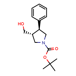 Chemical structure of tert-Butyl (3R,4S)-3-(hydroxymethyl)-4-phenylpyrrolidine-1-carboxylate , CAS 848307-25-5, AChemBlock AD260292