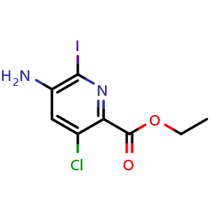 Chemical structure of Ethyl 5-Amino-3-chloro-6-iodopicolinate , CAS 872355-66-3, AChemBlock AD260303