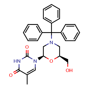 Chemical structure of 7’-OH-N-trityl morpholinothymine , CAS 914361-76-5, AChemBlock AD260317