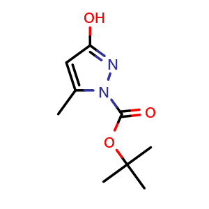 Chemical structure of tert-Butyl 3-hydroxy-5-methyl-1H-pyrazole-1-carboxylate , CAS 915396-44-0, AChemBlock AD260318