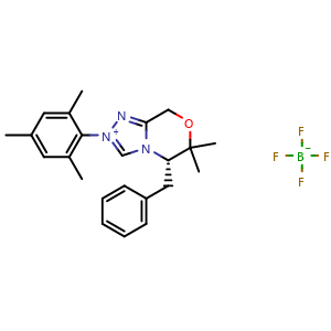 Chemical structure of (S)-5-Benzyl-2-mesityl-6,6-dimethyl-6,8-dihydro-5H-[1,2,4]triazolo[3,4-c][1,4]oxazin-2-iumtetrafluoroborate , CAS 925706-40-7, AChemBlock AD260322