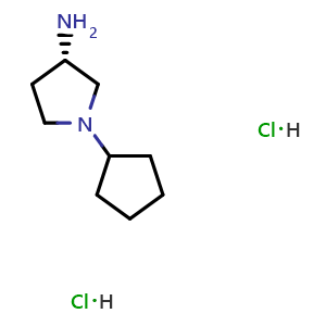 Chemical structure of (S)-3-Amino-1-cyclopentylpyrrolidine dihydrochloride , CAS 937397-25-6, AChemBlock AD260325