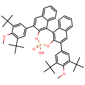 Chemical structure of (11bR)-2,6-Bis[3,5-bis(1,1-dimethylethyl)-4-methoxyphenyl]-4-hydroxy-4-oxide-dinaphtho[2,1-d:1',2'-f][1,3,2]dioxaphosphepin , CAS 957790-93-1, AChemBlock AD260337