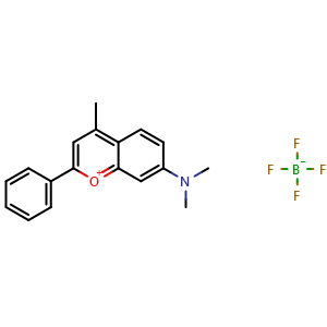 Chemical structure of 7-(Dimethylamino)-4-methyl-2-phenylchromenylium tetrafluoroborate , AChemBlock AD260344