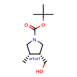 Chemical structure of (cis-1-Boc-4-Methyl-3-pyrrolidinyl)methanol , AChemBlock AD260348