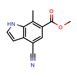 Chemical structure of Methyl 4-cyano-7-methyl-1H-indole-6-carboxylate , AChemBlock AD260350