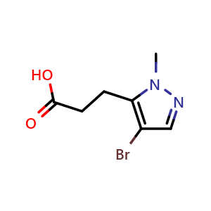 Chemical structure of 3-(4-Bromo-1-methyl-1h-pyrazol-5-yl)propanoic acid , CAS 1006440-31-8, AChemBlock AD260356