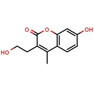 Chemical structure of 7-Hydroxy-3-(2-hydroxyethyl)-4-methyl-2h-chromen-2-one , CAS 10185-02-1, AChemBlock AD260361