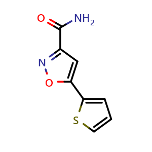 Chemical structure of 5-(Thiophen-2-yl)-1,2-oxazole-3-carboxamide , CAS 1019656-18-8, AChemBlock AD260364