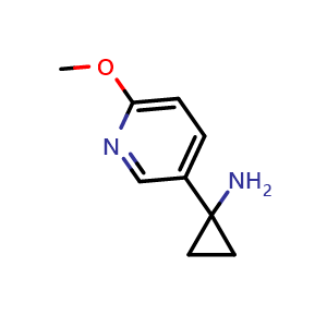 Chemical structure of 1-(6-Methoxypyridin-3-yl)cyclopropanamine , CAS 1060806-98-5, AChemBlock AD260382