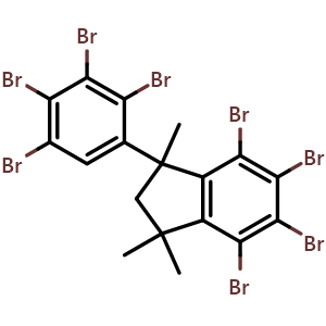 Chemical structure of 4,5,6,7-Tetrabromo-2,3-dihydro-1,1,3-trimethyl-3-(2,3,4,5-tetrabromophenyl)-1H-indene , CAS 1084889-51-9, AChemBlock AD260384