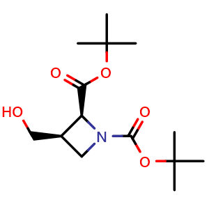 Chemical structure of di-tert-Butyl (2S,3R)-3-(hydroxymethyl)azetidine-1,2-dicarboxylate , CAS 1116478-18-2, AChemBlock AD260400