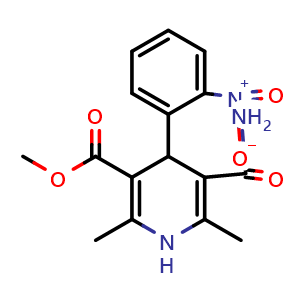Chemical structure of Methyl 5-(aminocarbonyl)-1,4-dihydro-2,6-dimethyl-4-(2-nitrophenyl)-3-pyridinecarboxylate , CAS 114709-68-1, AChemBlock AD260409